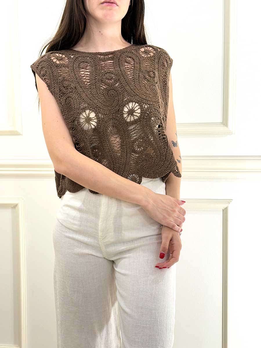 MAGLIA CROCHET ART. CT2470/PE26 - MOTEL - CACAO