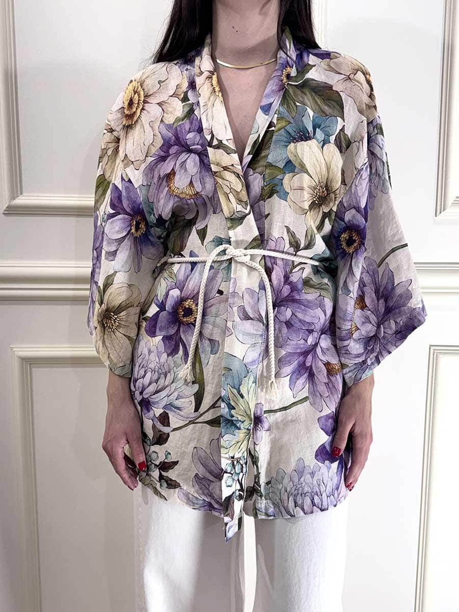 KIMONO IN LINO STAMPA FLOREALE ART. 26196 -SUSY MIX