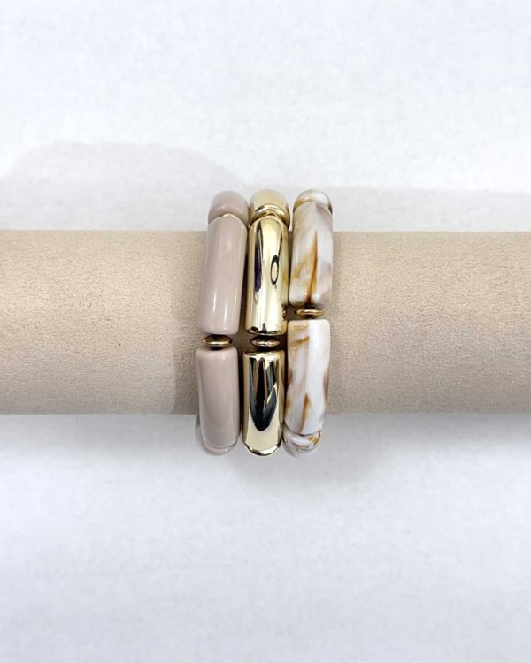 SET BRACCIALI ELASTICI BEIGE E ORO ART. Z-045B