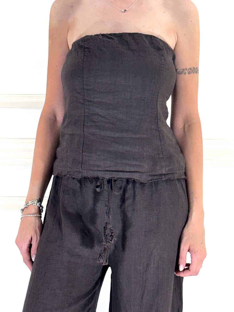 TOP A FASCIA IN LINO SFRANGIATO ART. S26TL98 - TENSIONE IN - MORO, M