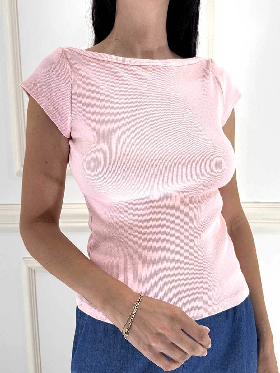 T-SHIRT SCOLLO BARCA MANICA CORTA ART. 21004 - TENSIONE IN - ROSA