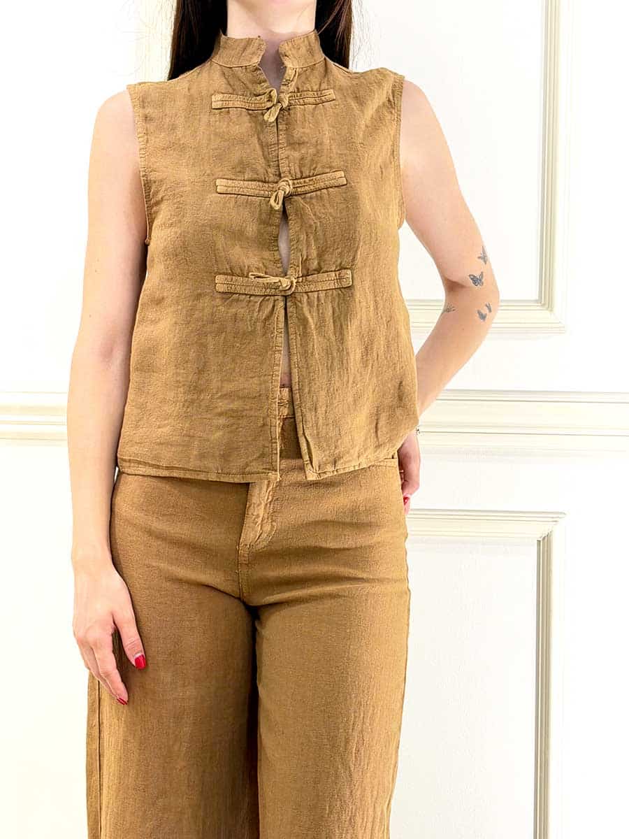 CAMICIA SENZA MANICHE CON ALAMARI ART. L881A023 - DIXIE - BRONZO, M