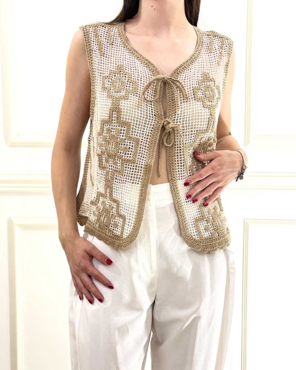 GILET TRAFORATO CON LAVORAZIONE CROCHET E DETTAGLI FLOREALI ART. L282A037 - DIXIE - S