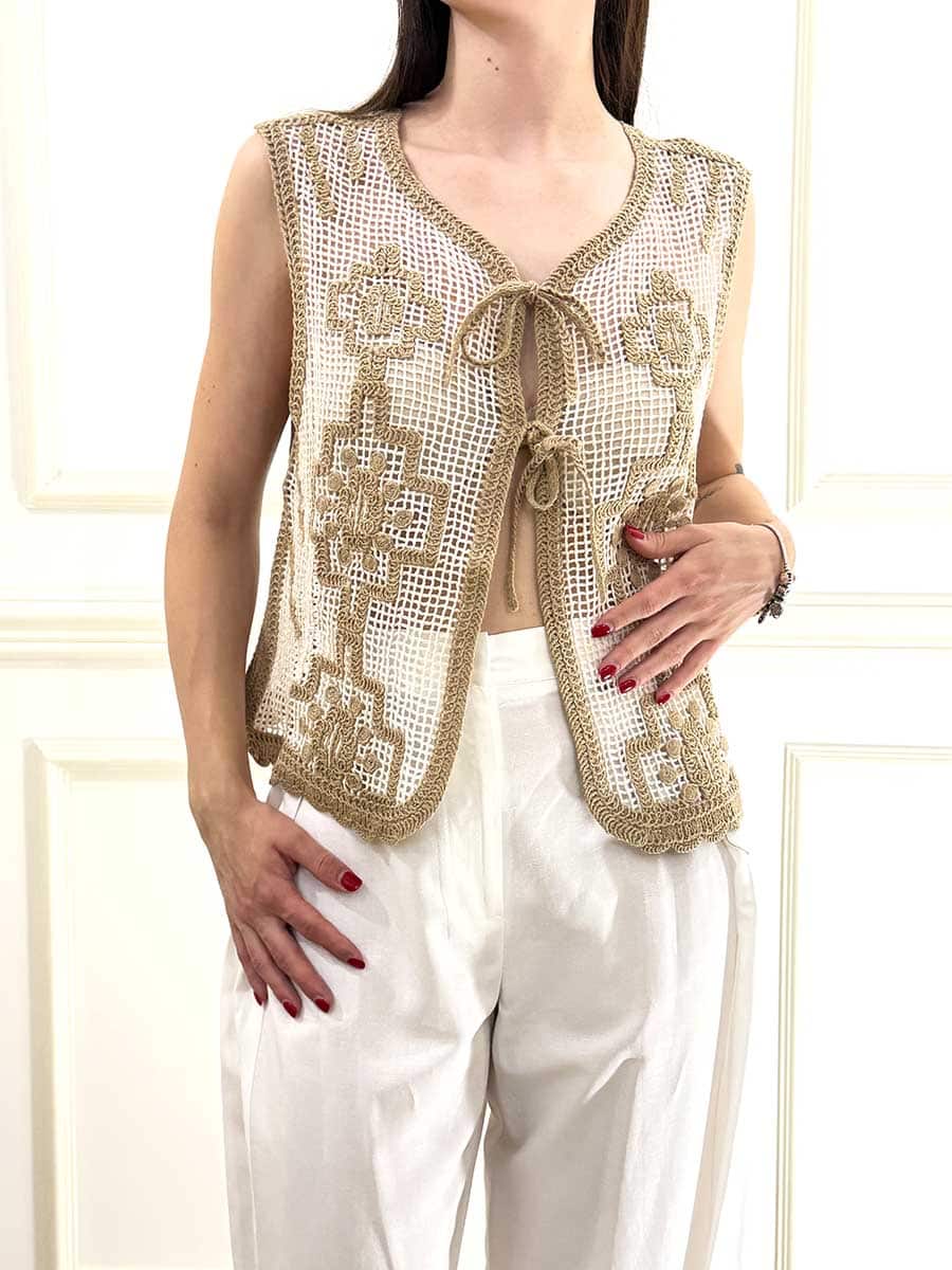 GILET TRAFORATO CON LAVORAZIONE CROCHET E DETTAGLI FLOREALI ART. L282A037 - DIXIE
