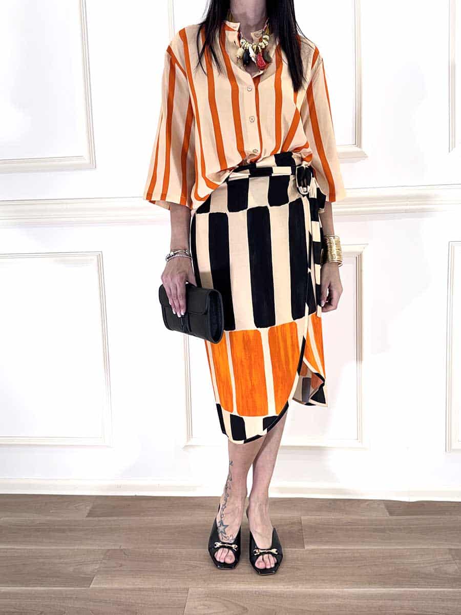 CAMICIA A RIGHE CON NODO FRONTALE E MANICHE 3/4 - DIXIE