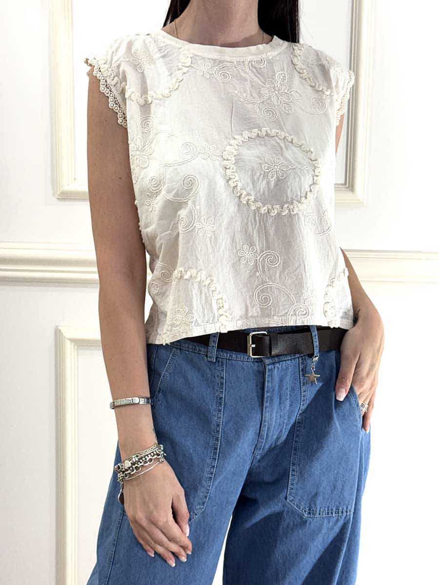 MAGLIA RICAMI ART. 2735 - SUSY MIX - BURRO