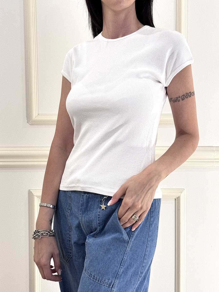 T-SHIRT A COSTINE ART. 1305J - MOTEL - BIANCO