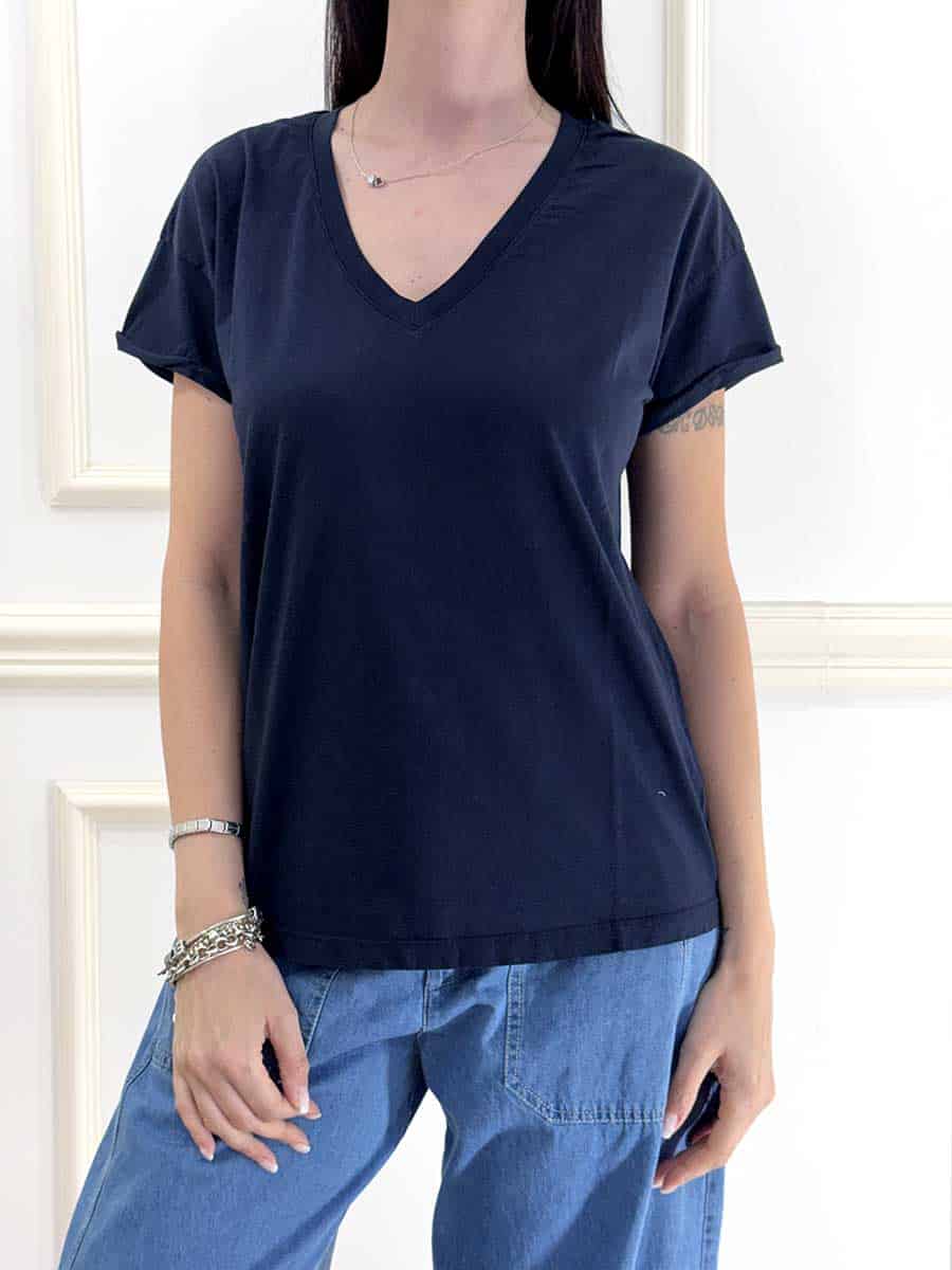 T-SHIRT OVER SCOLLO A V ART. M5111-28-SW/BAS - Blu
