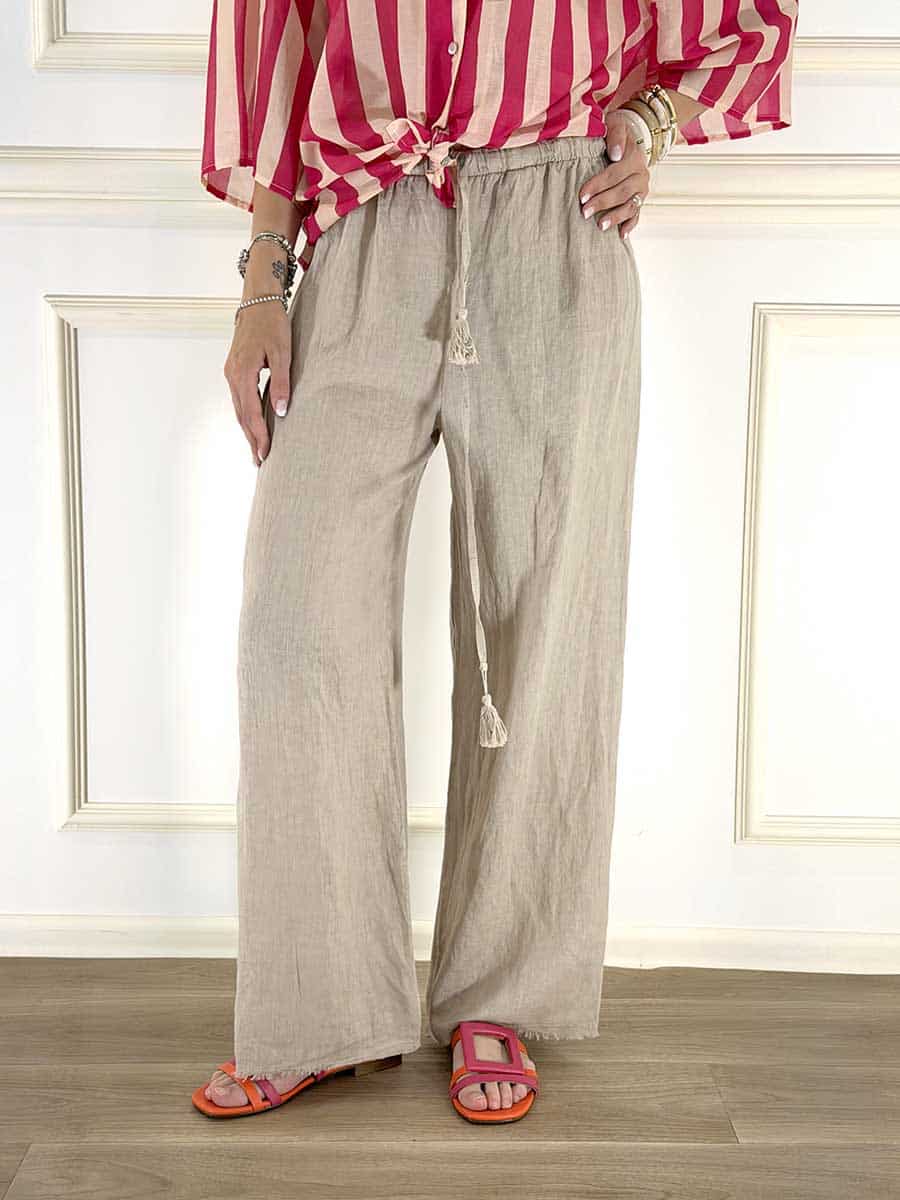 PANTALONE IN LINO SFRANGIATO ART. S26PL22 - TENSIONE IN - SABBIA, M