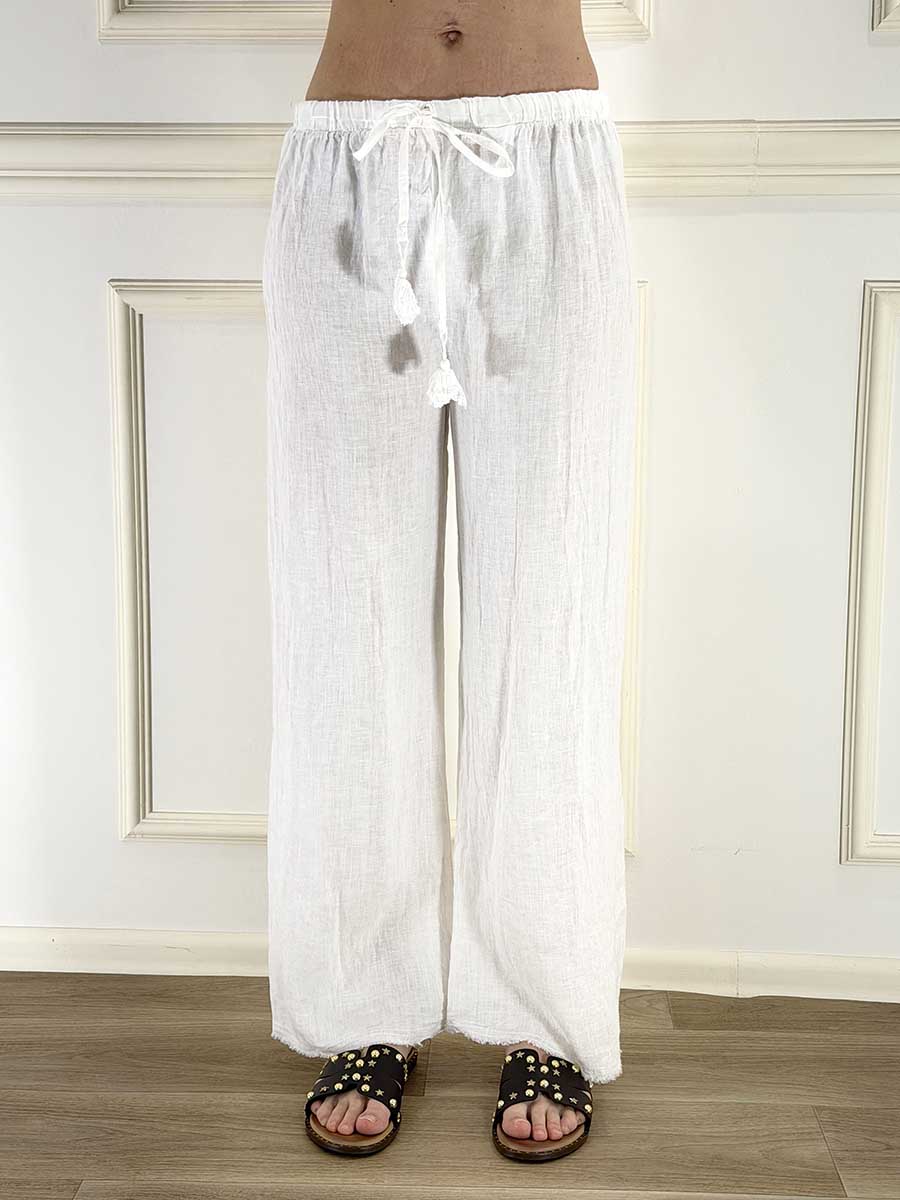 PANTALONE IN LINO SFRANGIATO ART. S26PL22 - TENSIONE IN - PANNA, S