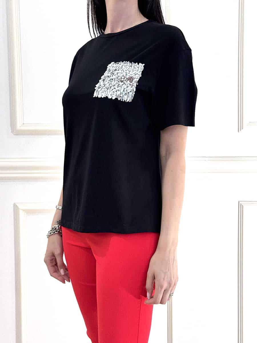T-SHIRT TASCHINO PAILLETTES ART. S0078 - SUSY MIX - NERO
