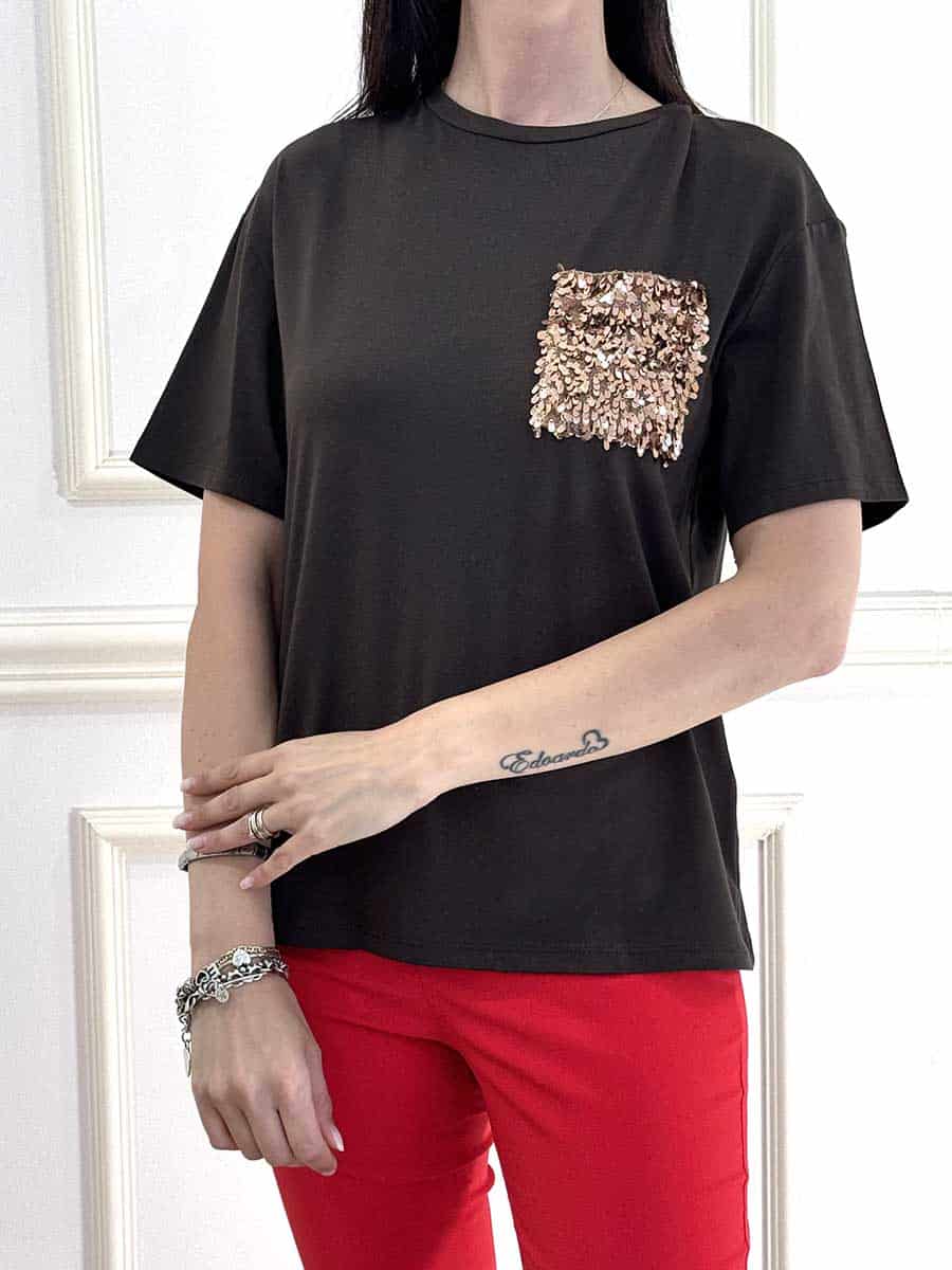 T-SHIRT TASCHINO PAILLETTES ART. S0078 - SUSY MIX - MORO