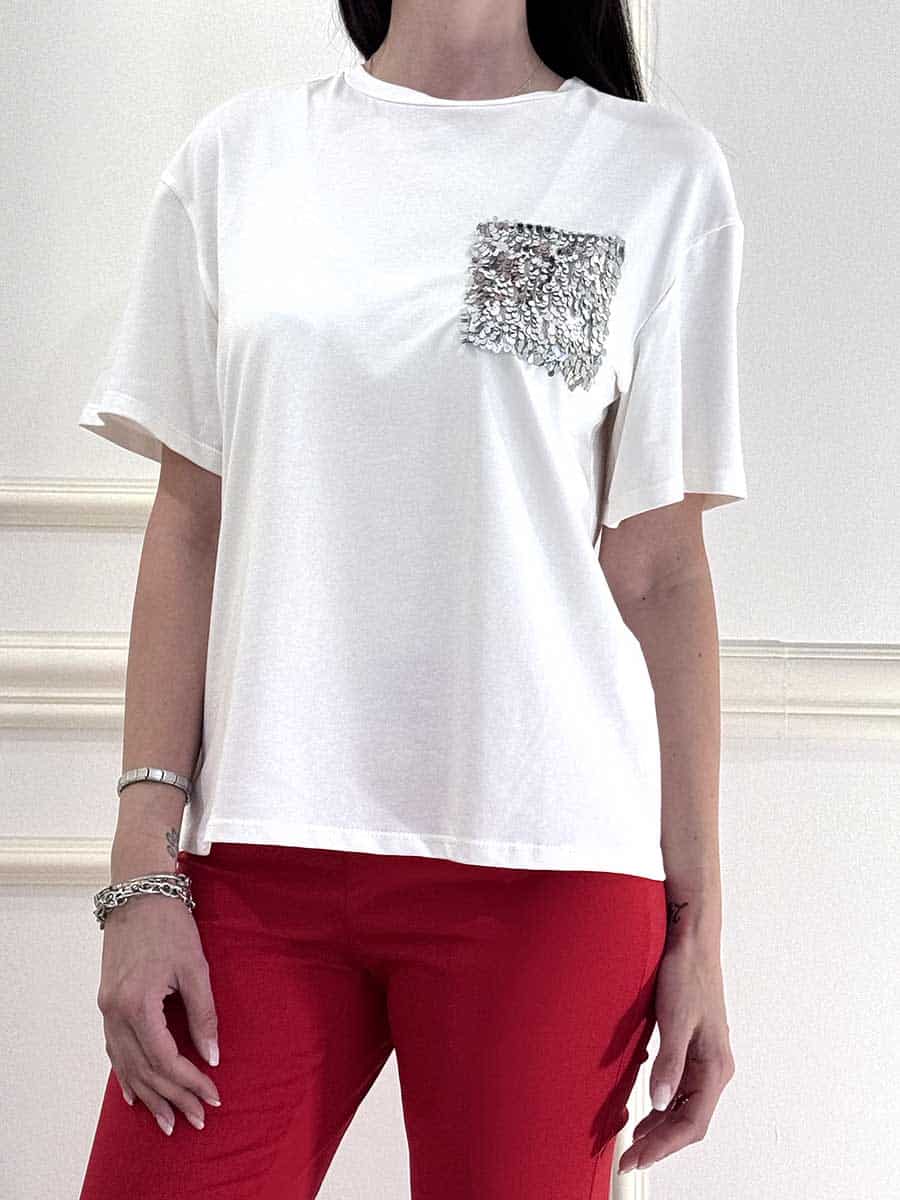 T-SHIRT TASCHINO PAILLETTES ART. S0078 - SUSY MIX - PANNA