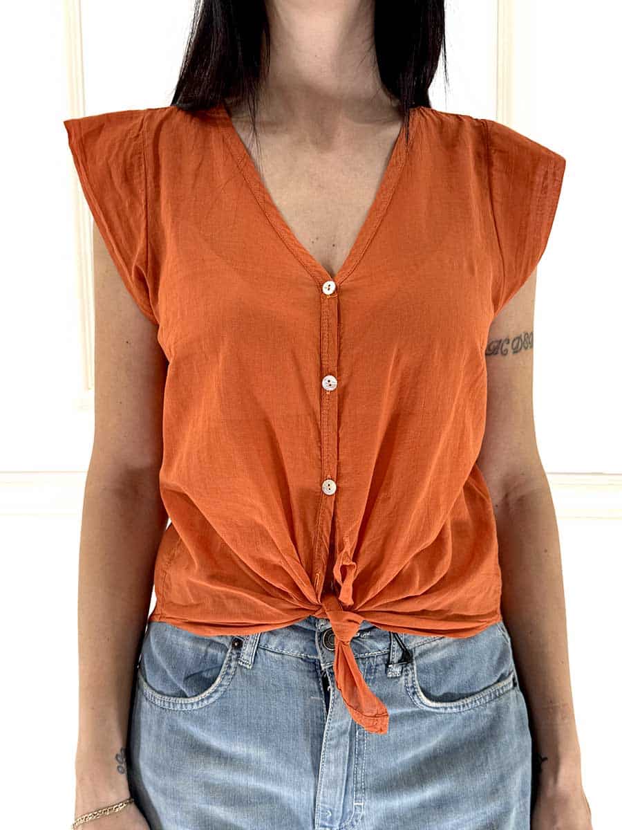 CAMICIA SMANICATA IN MUSSOLA ART. H094C35R-PE26 - TENSIONE IN - ARANCIO, S