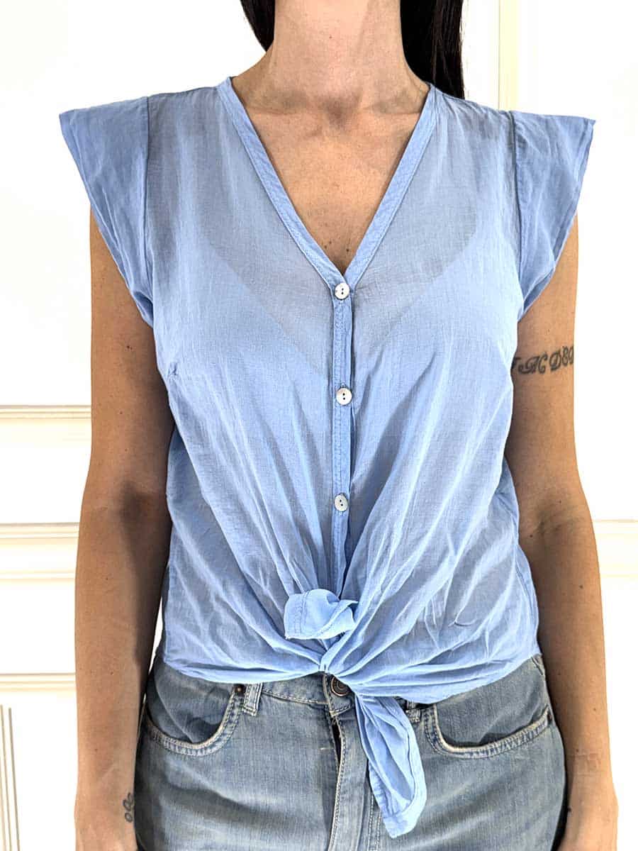 CAMICIA SMANICATA IN MUSSOLA ART. H094C35R-PE26 - TENSIONE IN - AZZURRO, M