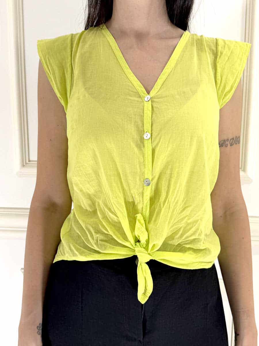 CAMICIA SMANICATA IN MUSSOLA ART. H094C35R-PE26 - TENSIONE IN - VERDE ACIDO, M