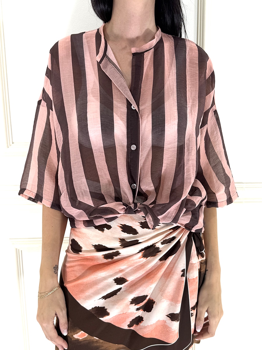 CAMICIA RIGHE IN MUSSOLA ART. PE260601 - TENSIONE IN - rosa-moro