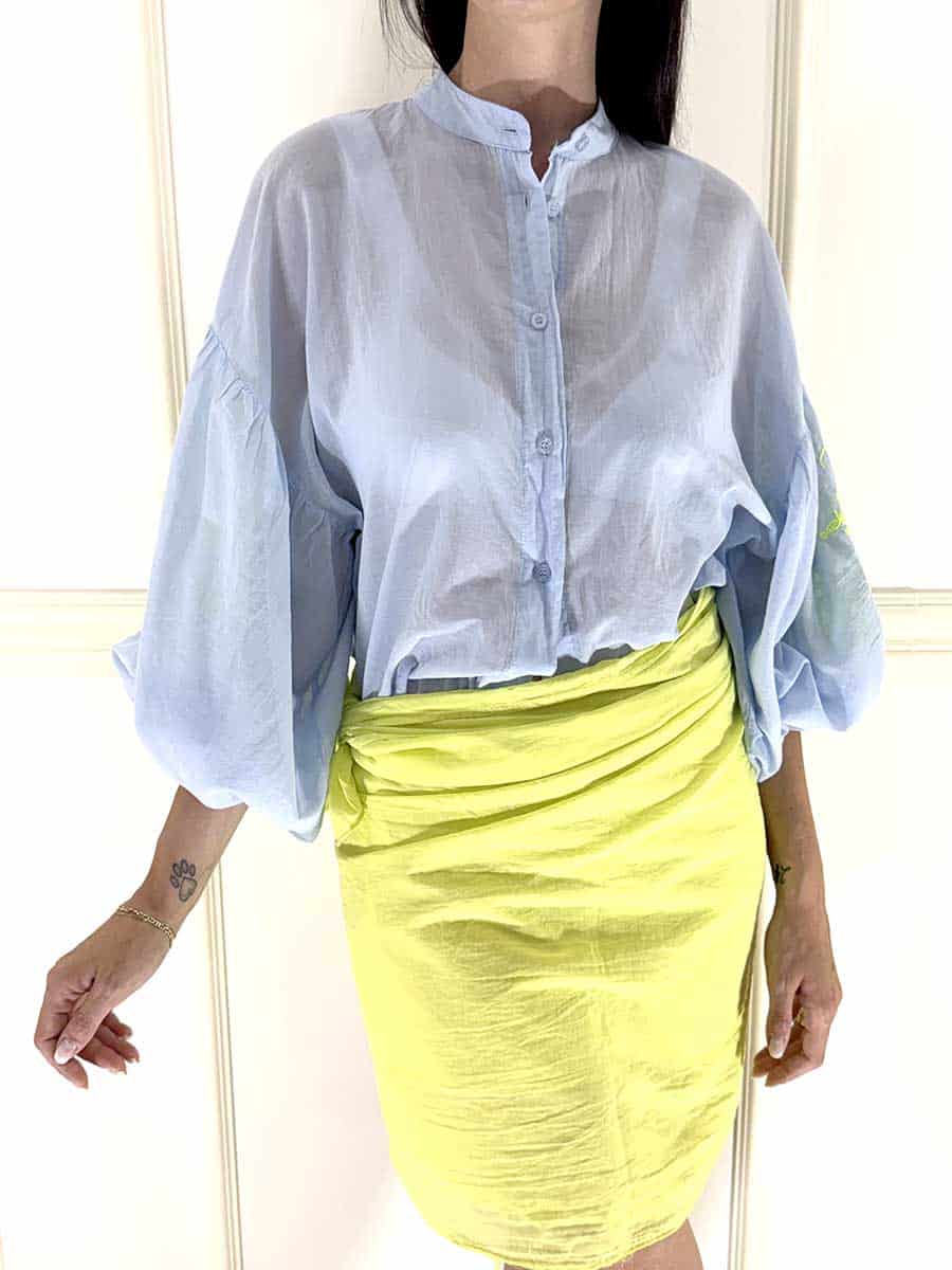 CAMICIA MUSSOLA MANICA RICAMATA ART. PE260401- TENSIONE IN - AZZURRO