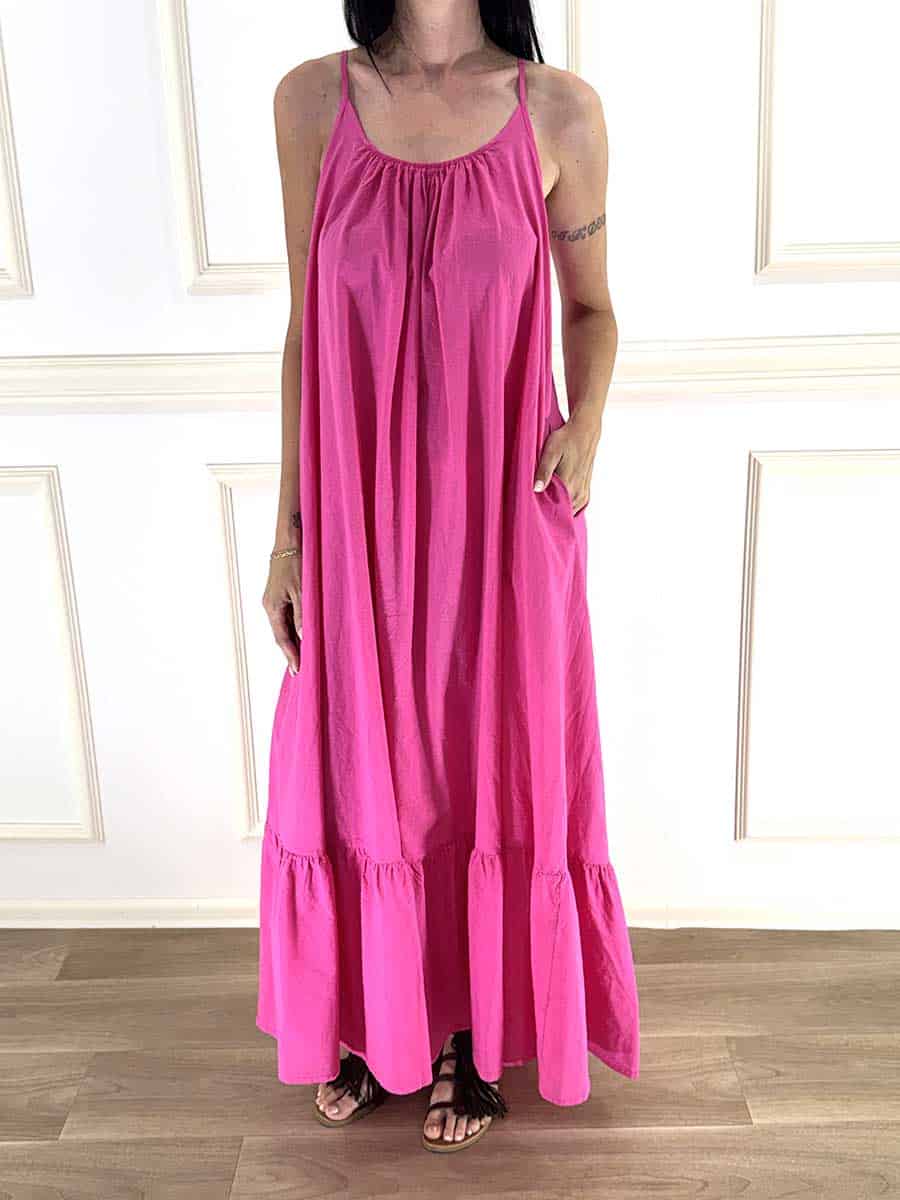 ABITO IN MUSSOLA CON BRETELLE REGOLABILI ART. G509A21Q - MOTEL - FUXIA