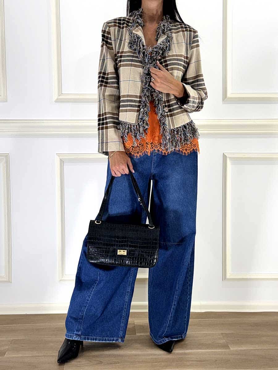 GIACCA CHECK CON FRANGE ART. 40145 - SUSY MIX