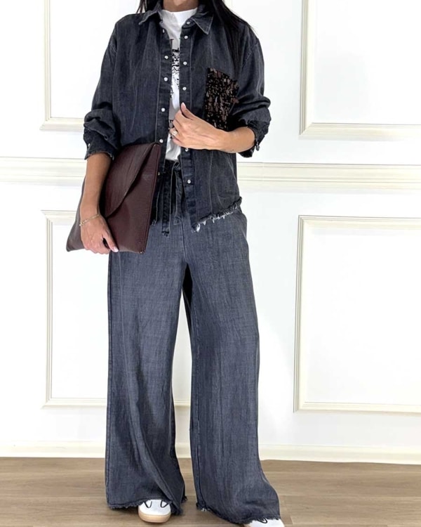 CAMICIA CON TASCA IN PAILLETTES ART. FW260026 - TENSIONE IN