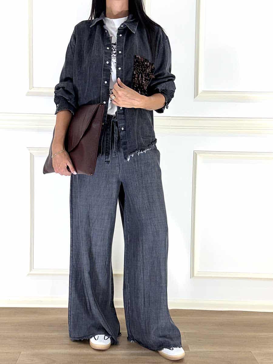 CAMICIA CON TASCA IN PAILLETTES ART. FW260026 - TENSIONE IN