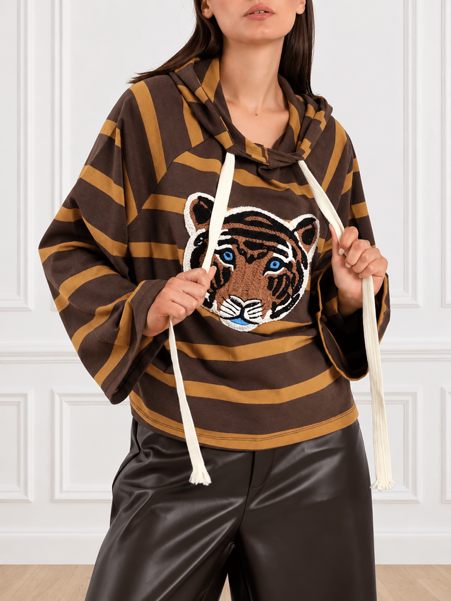 FELPA PATCH TIGRE CON CAPPUCCIO ART. SH004930 - SUSY MIX
