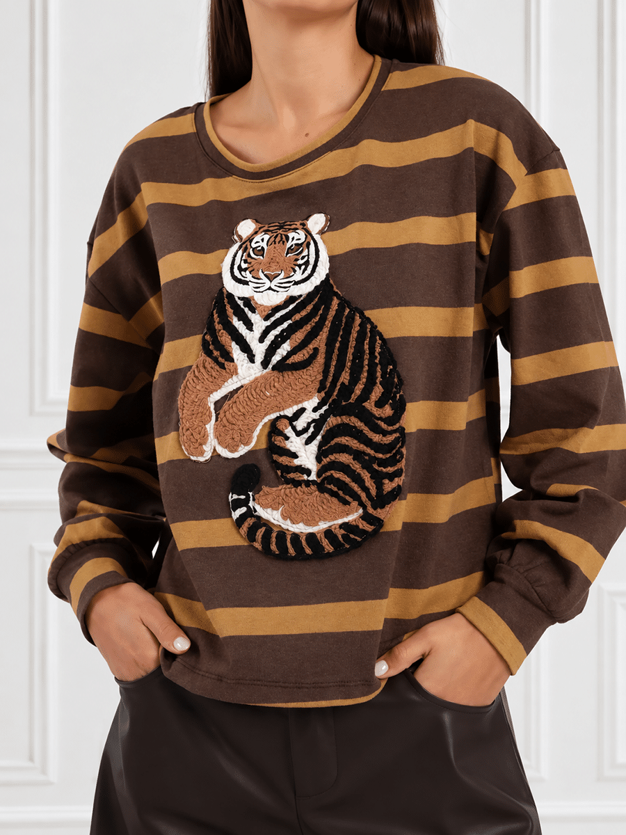 FELPA RIGHE CON PATCH TIGRE ART. SH004931 - SUSY MIX