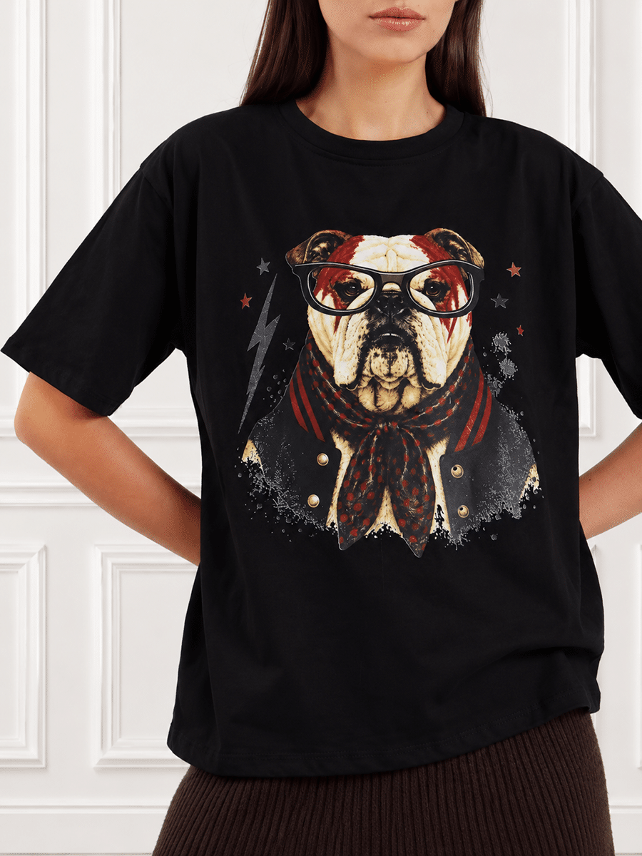 T-SHIRT STAMPA BULLDOG ART. T871602 - SUSY MIX - NERO