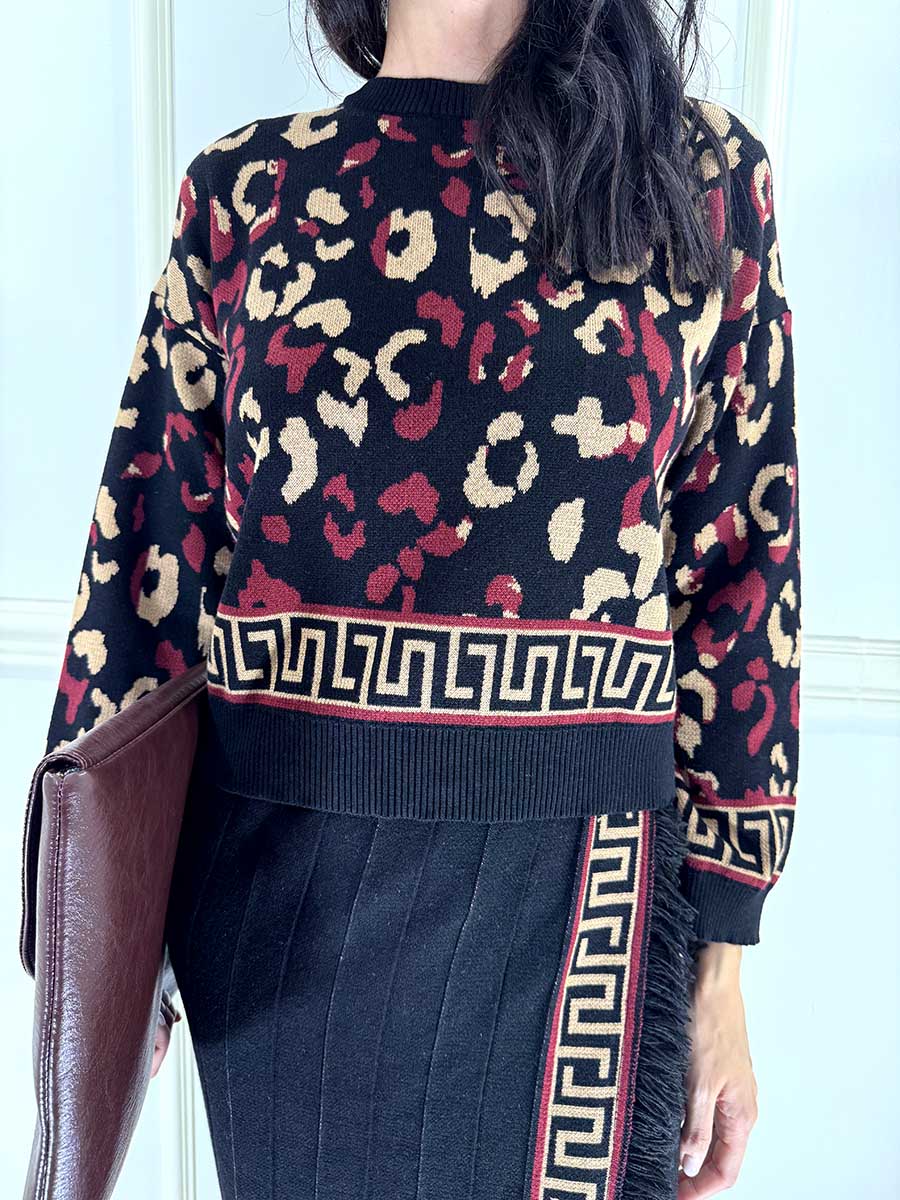 MAGLIA ANIMALIER ART. W6HMJ40A465 - MOTEL - NERO