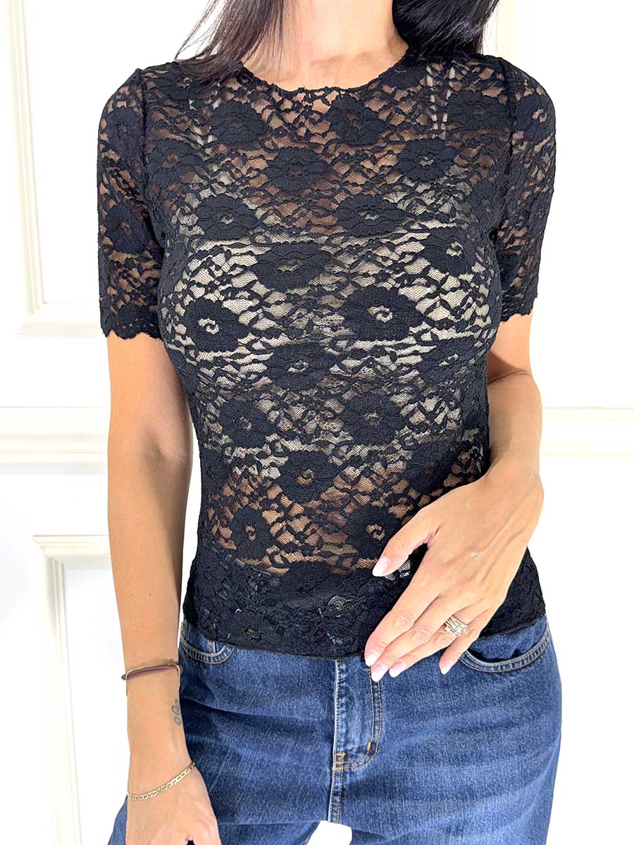 T-SHIRT PIZZO ART. C2241W - SUSY MIX - NERO