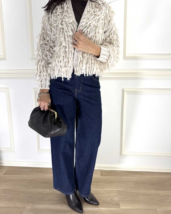 CARDIGAN CON FRANGE BOUCLÈ ART. FW26603-MO - MOTEL