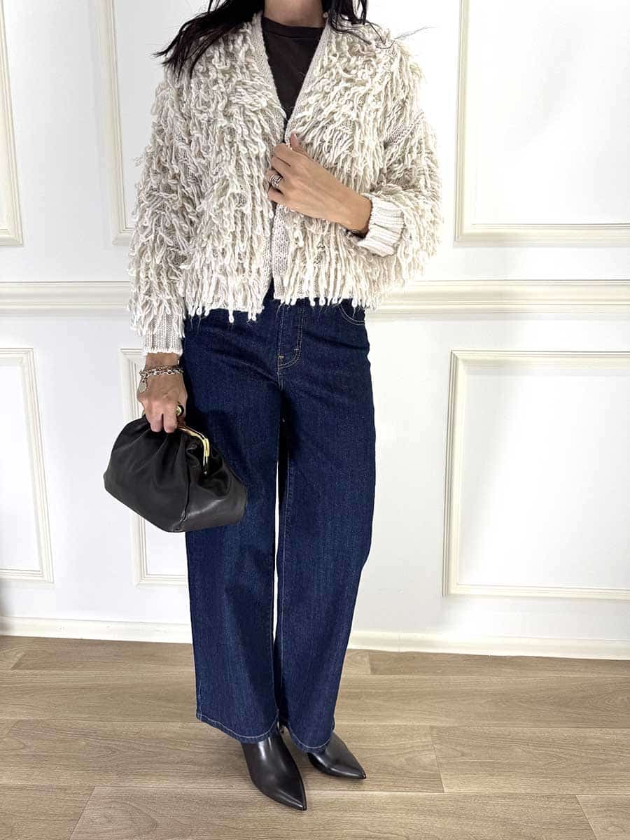 CARDIGAN CON FRANGE BOUCLÈ ART. FW26603-MO - MOTEL
