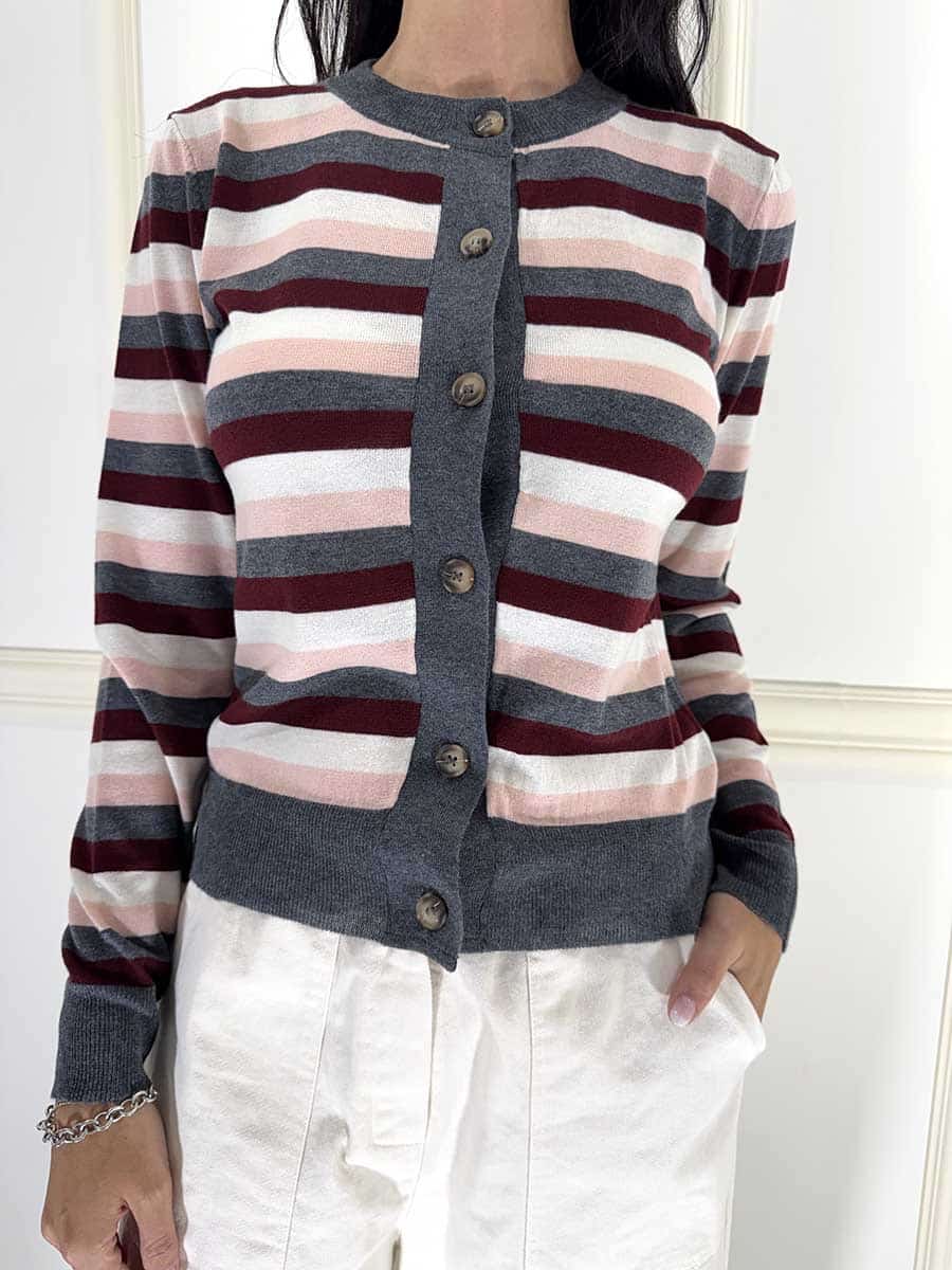 CARDIGAN A RIGHE CON BOTTONCINI ART. FW26473-MO - MOTEL - GRIGIO