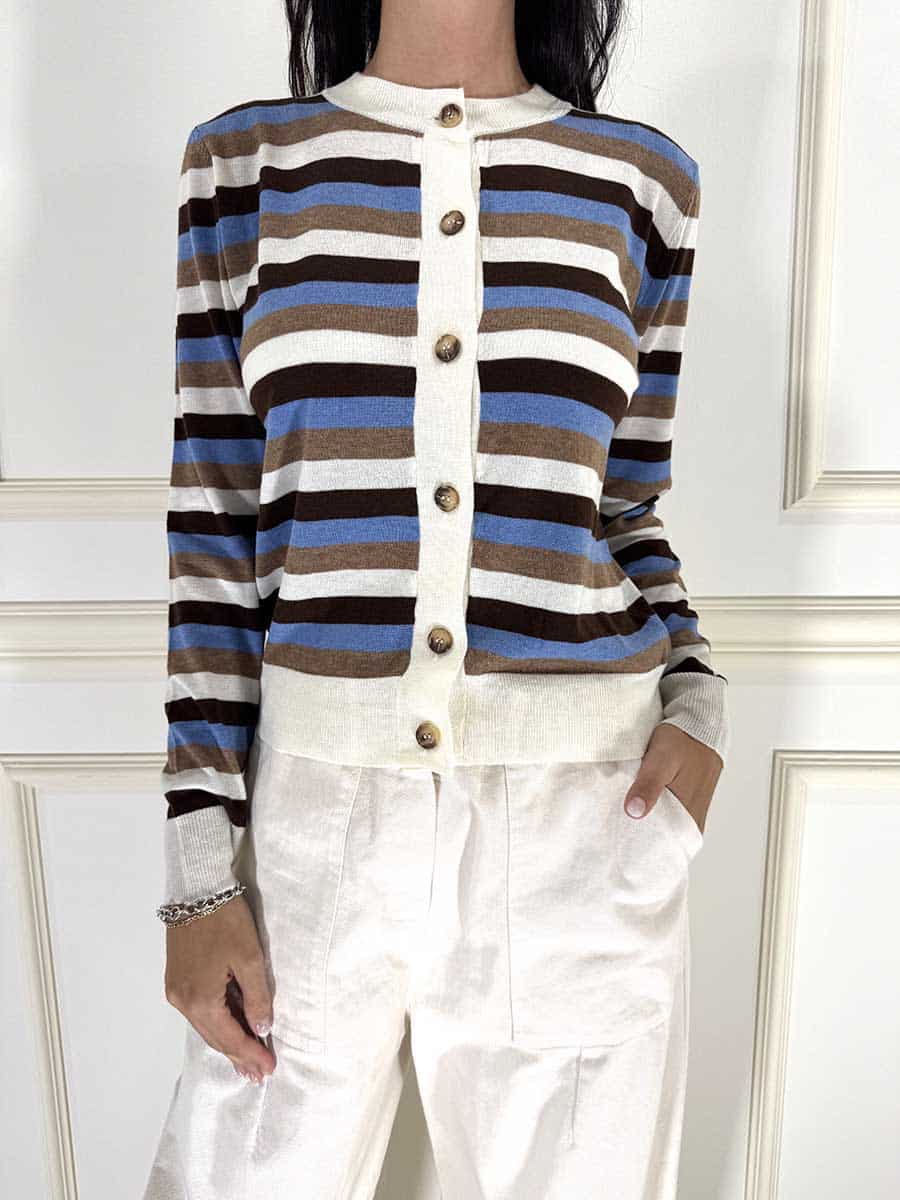 CARDIGAN A RIGHE CON BOTTONCINI ART. FW26473-MO - MOTEL - ECRU'