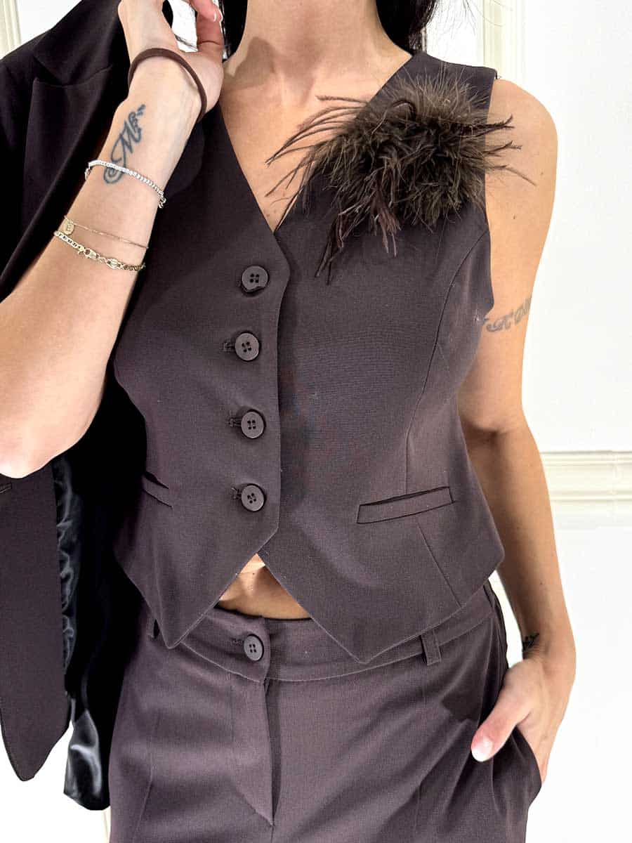 COMPLETO GILET E PANTALONE ART. 27C6498 - MOTEL - MORO, S